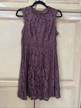 Altar'd State Sleeveless Lace Mini Dress in Mauve Plum